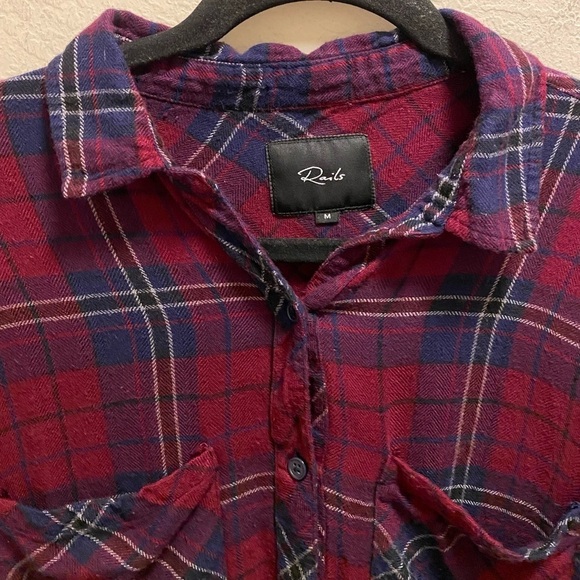 Rails Dylan Button Down Flannel In Oxblood/Navy Size M - Picture 4 of 12